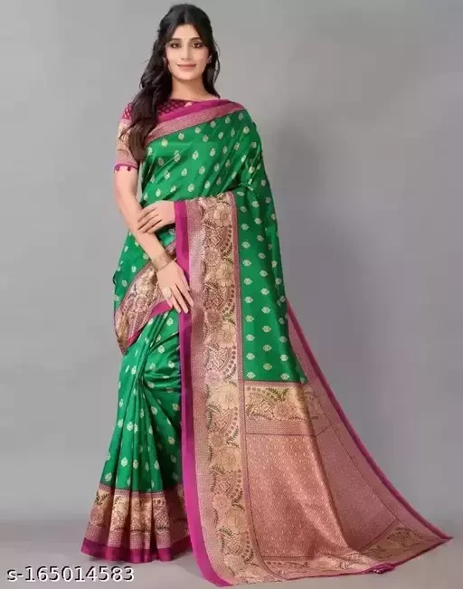 kanjeevaram art silk Green Lace Border Saree with blouse